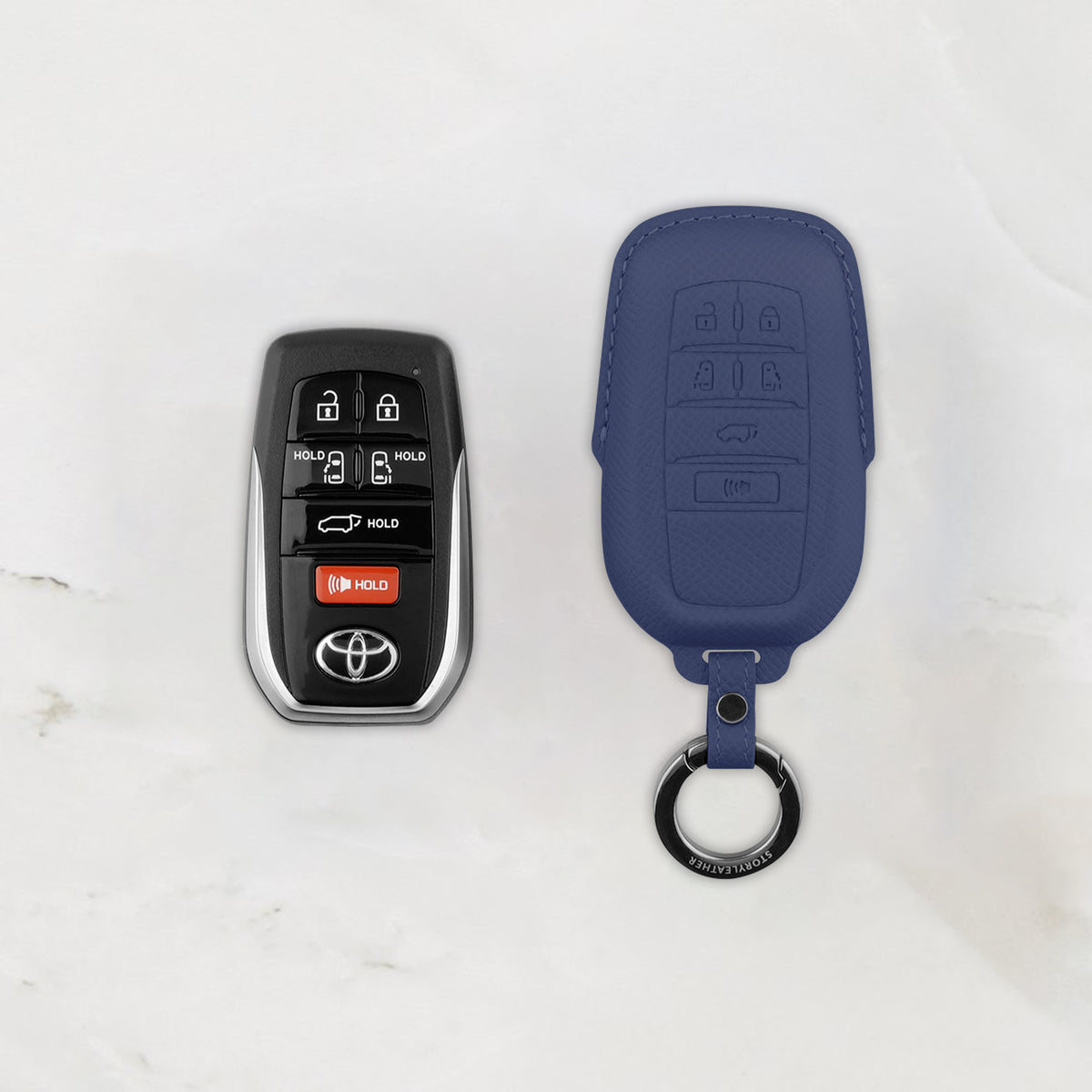 Blue leather key cover for Toyota smart key