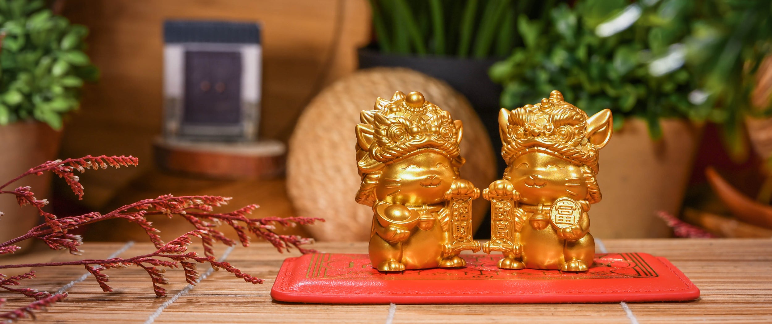 Golden Fortune Duo: Fubaba & Falala – Solid Brass Feng Shui Cats
