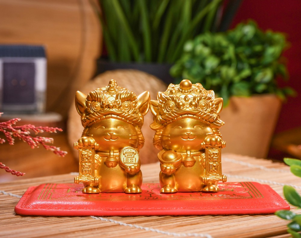 Golden Fortune Duo: Fubaba & Falala – Solid Brass Feng Shui Cats