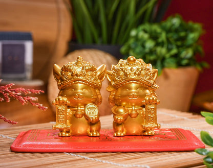 Golden Fortune Duo: Fubaba & Falala – Solid Brass Feng Shui Cats
