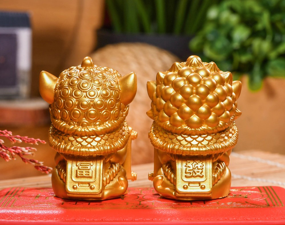 Golden Fortune Duo: Fubaba & Falala – Solid Brass Feng Shui Cats