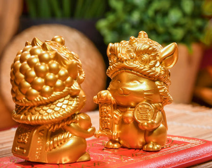 Golden Fortune Duo: Fubaba & Falala – Solid Brass Feng Shui Cats