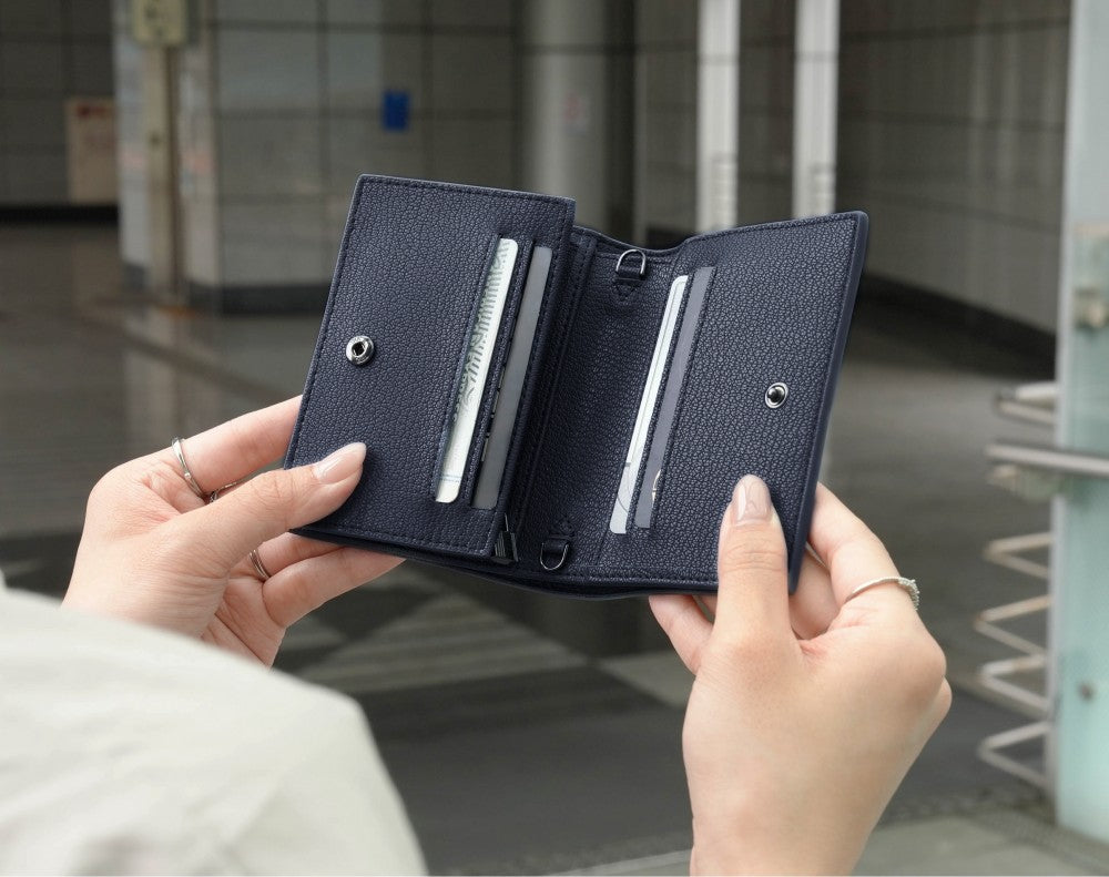 Carina Wallet v2 - Navy Blue Convertible Leather Wallet Bag