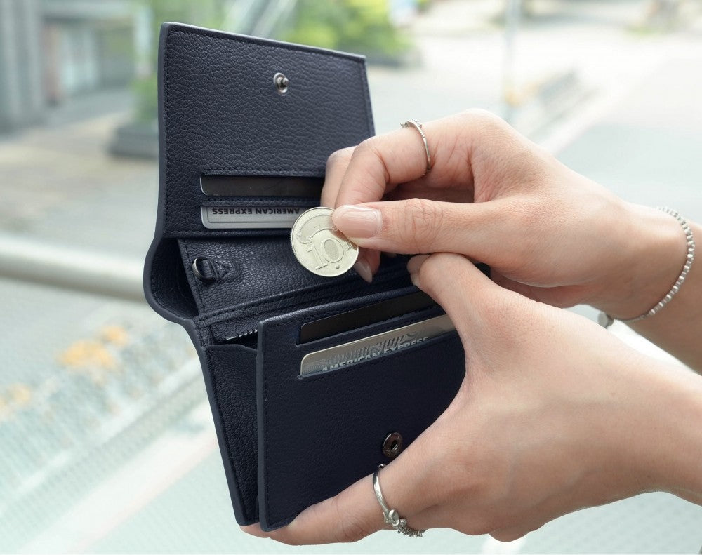Carina Wallet v2 - Navy Blue Convertible Leather Wallet Bag