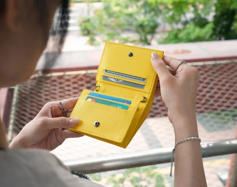 Carina Wallet v2 - Lemon Yellow Convertible Leather Wallet Bag