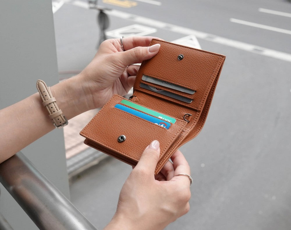 Carina Wallet v2 - Caramel Brown Convertible Leather Wallet Bag