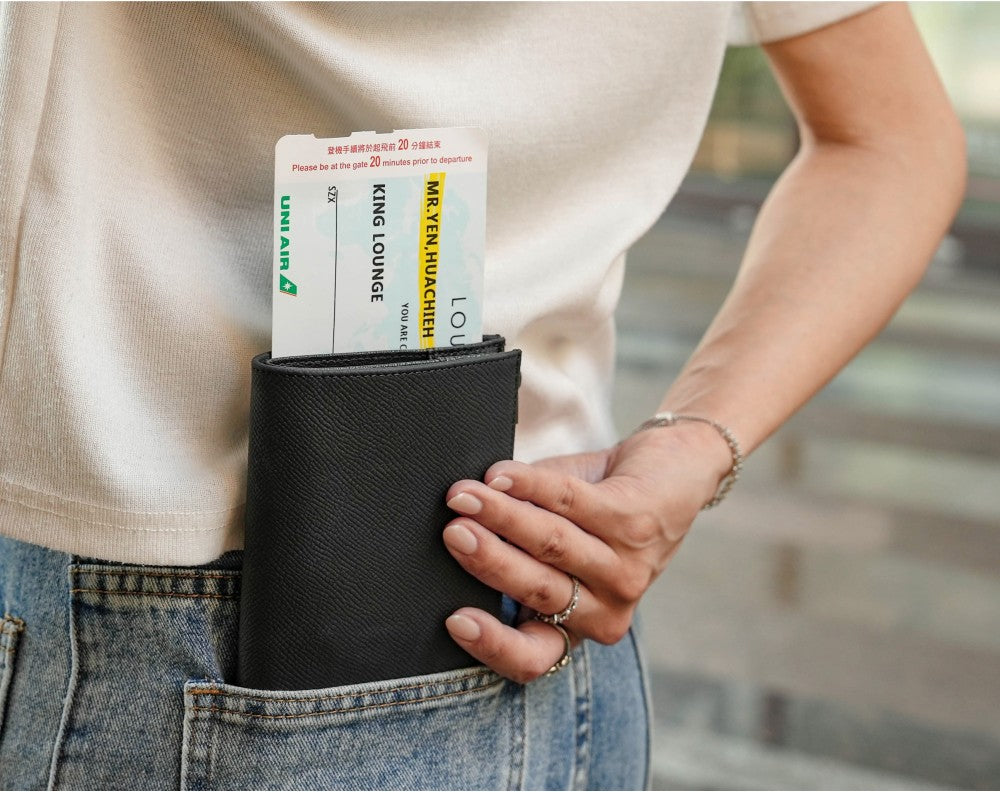 Featherly Passport Wallet - Black Cross-Hatch Texture