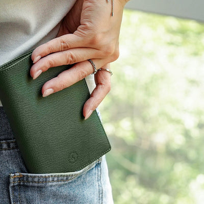Featherly Passport Wallet - Green Cross-Hatch Texture