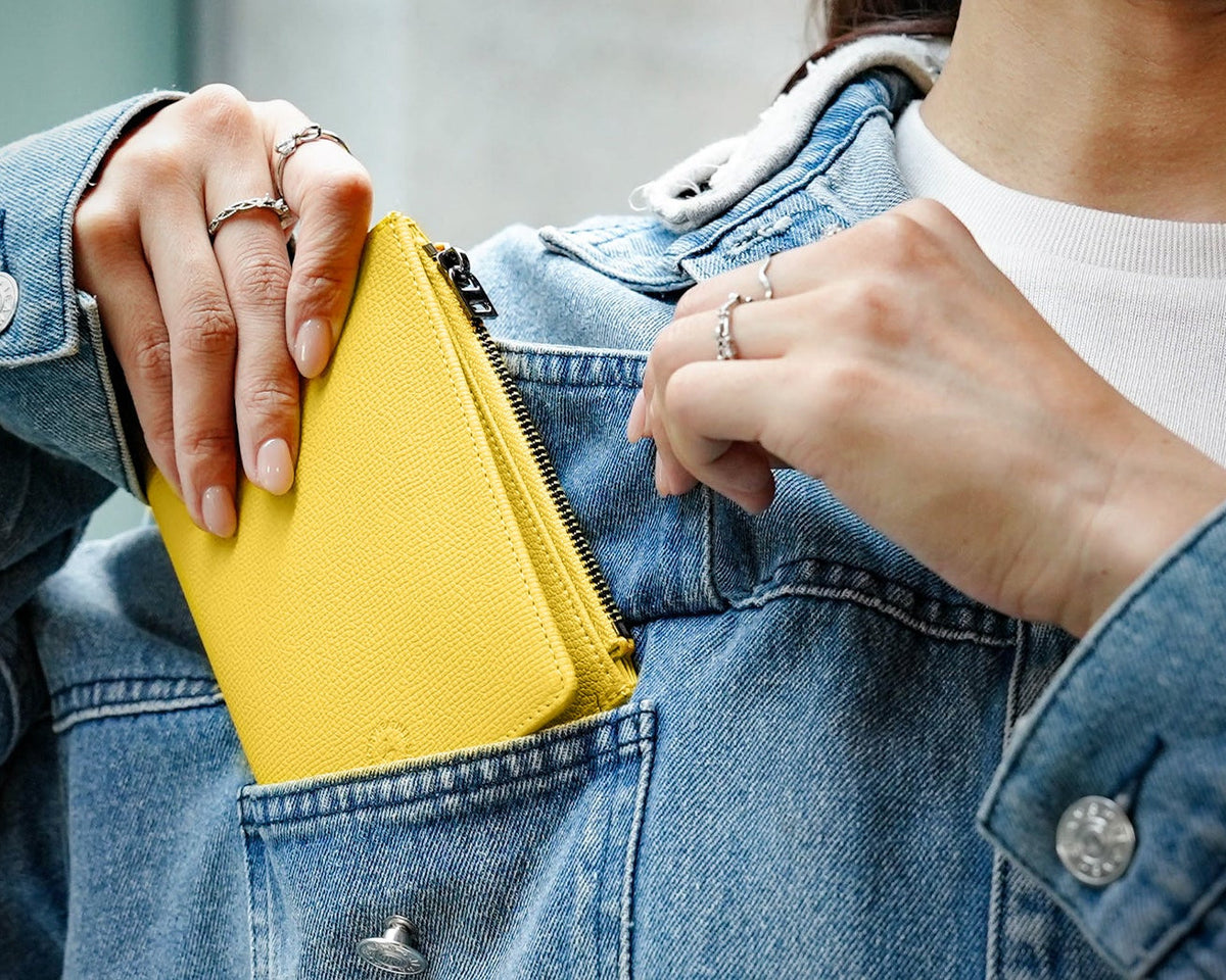 Featherly Passport Wallet - Yellow Cross-Hatch Texture