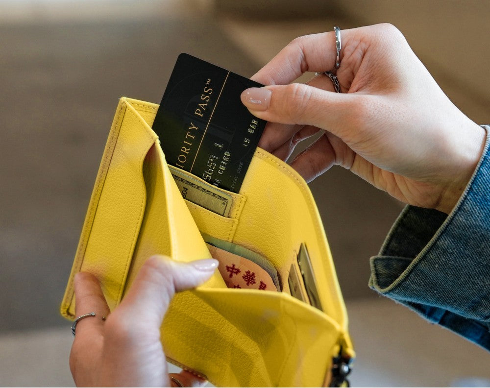 Featherly Passport Wallet - Yellow Cross-Hatch Texture