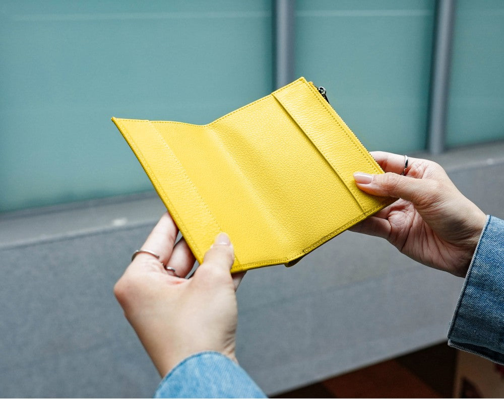 Featherly Passport Wallet - Yellow Cross-Hatch Texture