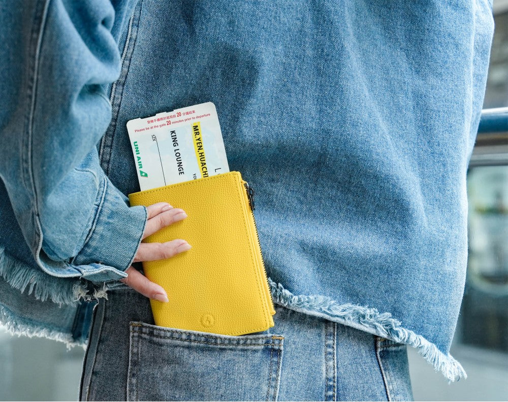 Featherly Passport Wallet - Yellow Cross-Hatch Texture