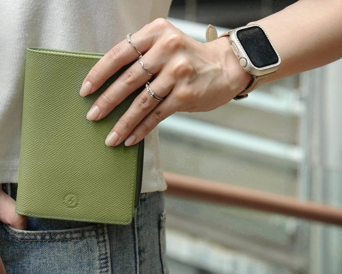 Featherly Passport Wallet - Matcha Cross-Hatch Texture