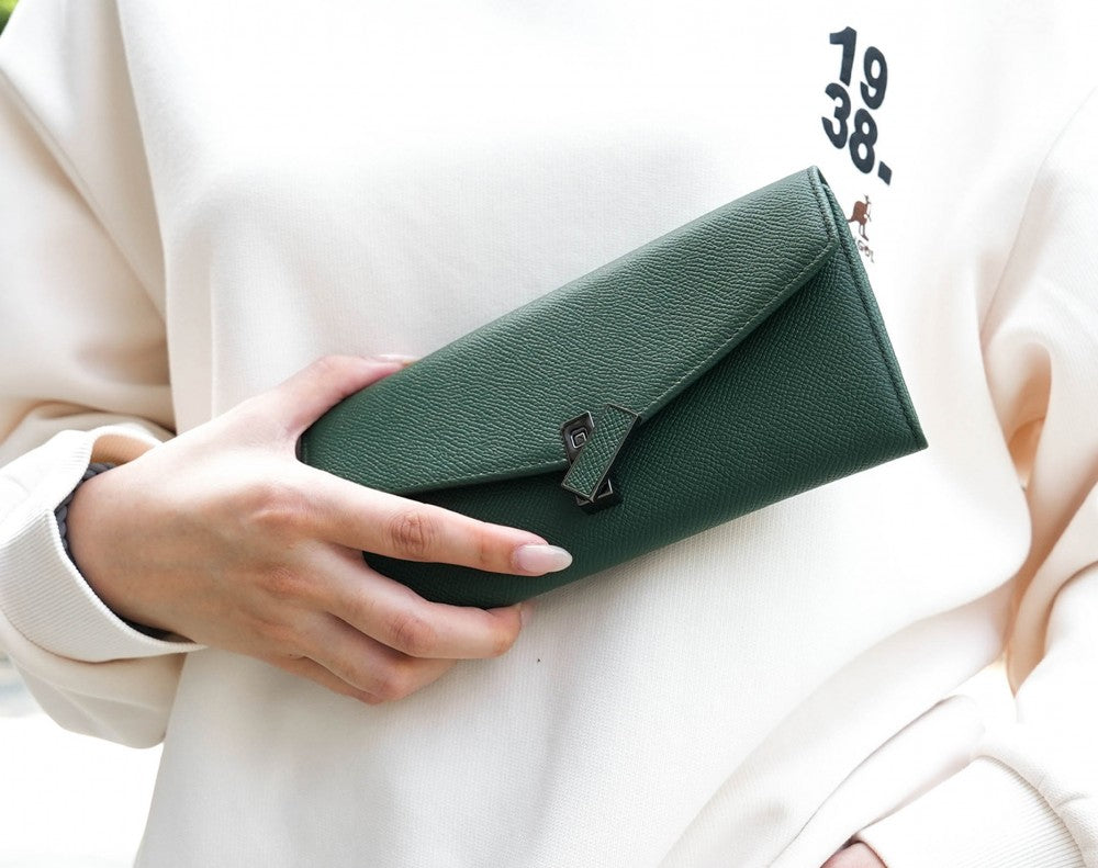 Carina XL v2 Crossbody Clutch - Italian Cross-Hatch in Olive Green