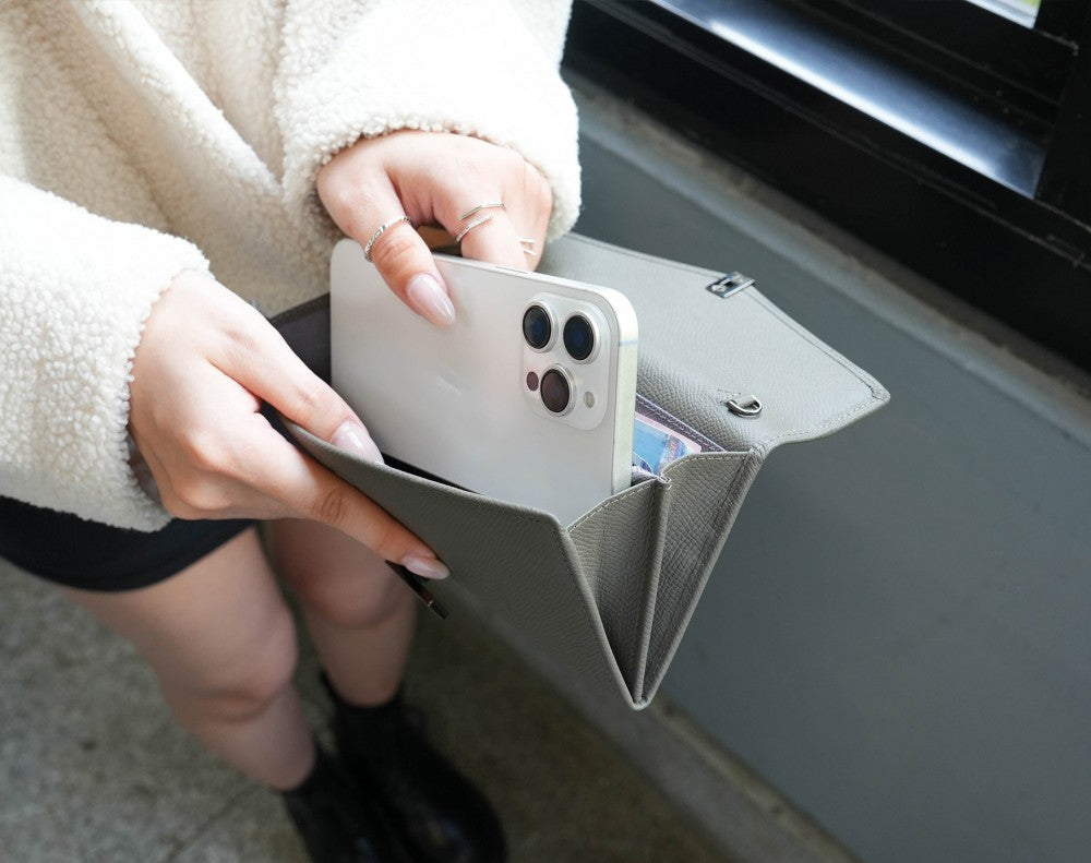 Carina XL v2 Crossbody Clutch - Italian Cross-Hatch in Metal Gray