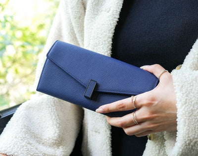 Carina XL v2 Crossbody Clutch - Italian Cross-Hatch in Blue
