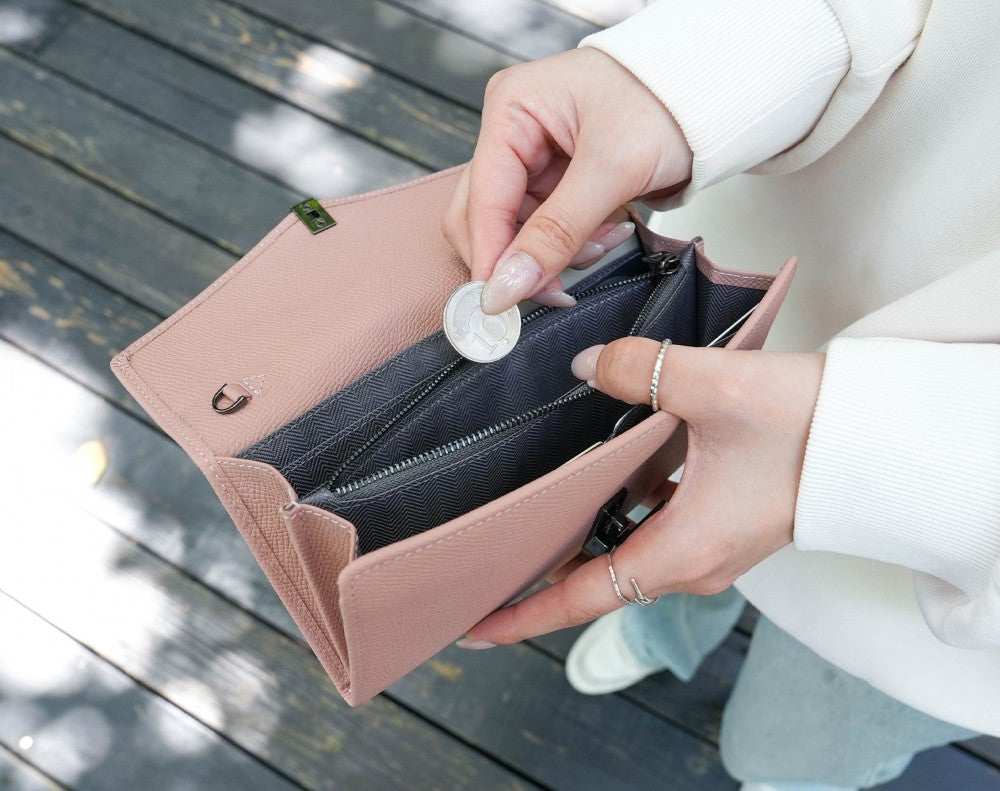 Carina XL v2 Crossbody Clutch - Italian Cross-Hatch in Rose Pink