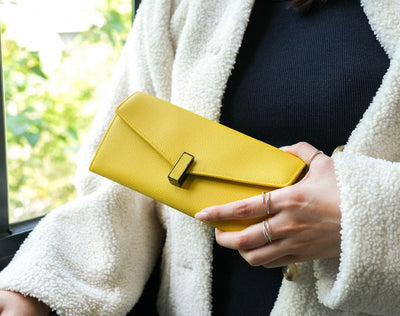 Carina XL v2 Crossbody Clutch - Italian Cross-Hatch in Yellow