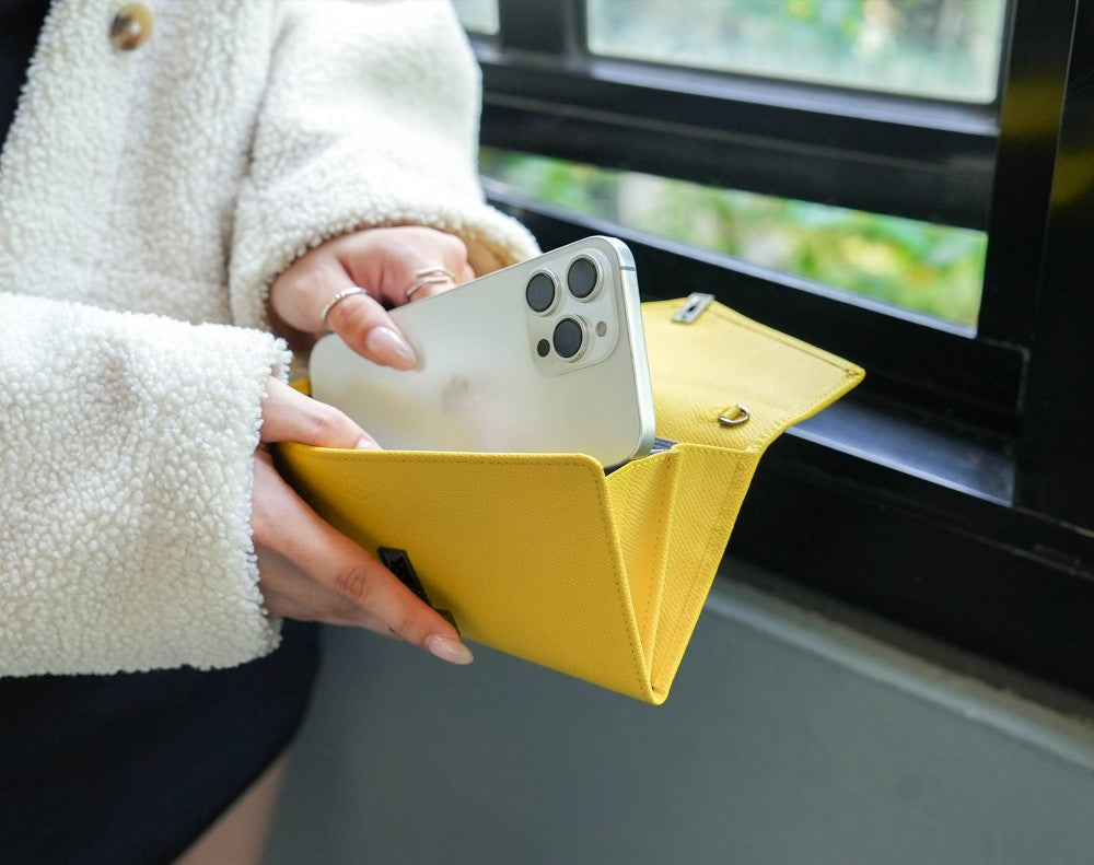 Carina XL v2 Crossbody Clutch - Italian Cross-Hatch in Yellow