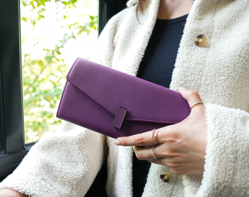 Carina XL v2 Crossbody Clutch - Italian Cross-Hatch in Purple