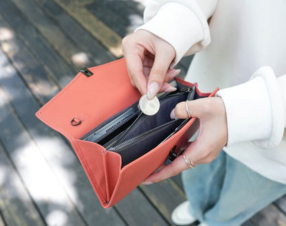 Carina XL v2 Crossbody Clutch - Italian Cross-Hatch in Coral Pink