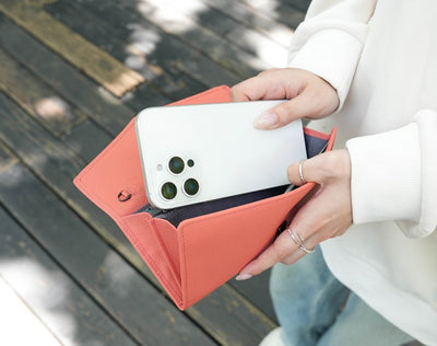 Carina XL v2 Crossbody Clutch - Italian Cross-Hatch in Coral Pink