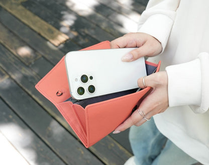 Carina XL v2 Crossbody Clutch - Italian Cross-Hatch in Coral Pink