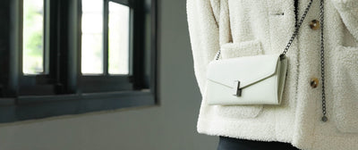 Carina XL v2 Crossbody Clutch - Italian Cross-Hatch in Creme White