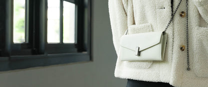 Carina XL v2 Crossbody Clutch - Italian Cross-Hatch in Creme White