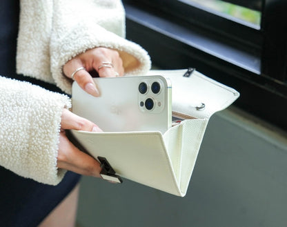 Carina XL v2 Crossbody Clutch - Italian Cross-Hatch in Creme White