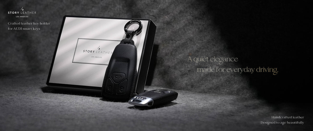 Black Leather Key Cover for Audi Smart Key (Style T3)