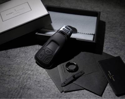 Black Leather Key Cover for Audi Smart Key (Style T3)