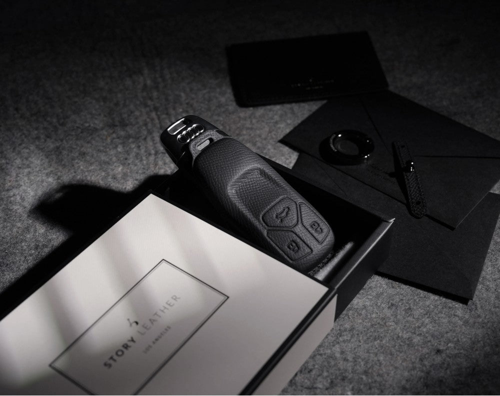 Black Leather Key Cover for Audi Smart Key (Style T3)