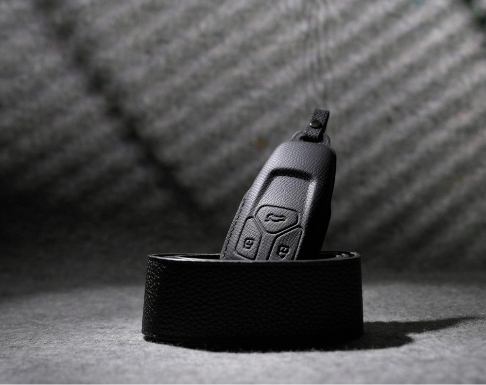 Black Leather Key Cover for Audi Smart Key (Style T3)