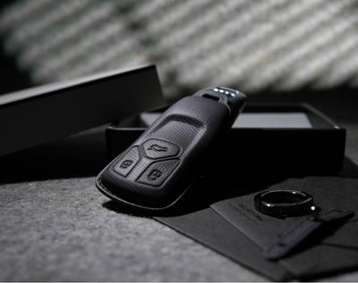 Black Leather Key Cover for Audi Smart Key (Style T3)