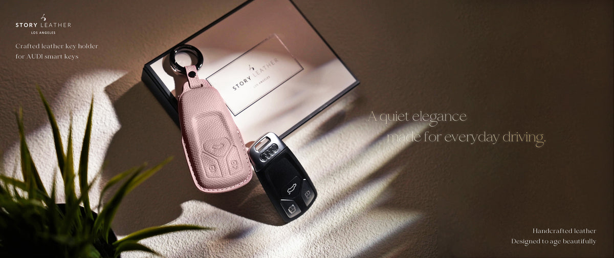 Pink Leather Key Cover for Audi Smart Key (Style T3)