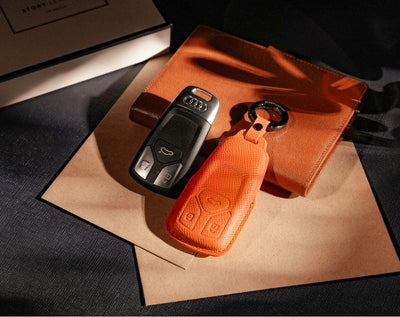 Orange Leather Key Cover for Audi Smart Key (Style T3)