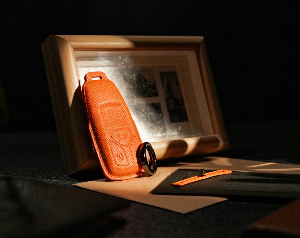 Orange Leather Key Cover for Audi Smart Key (Style T3)