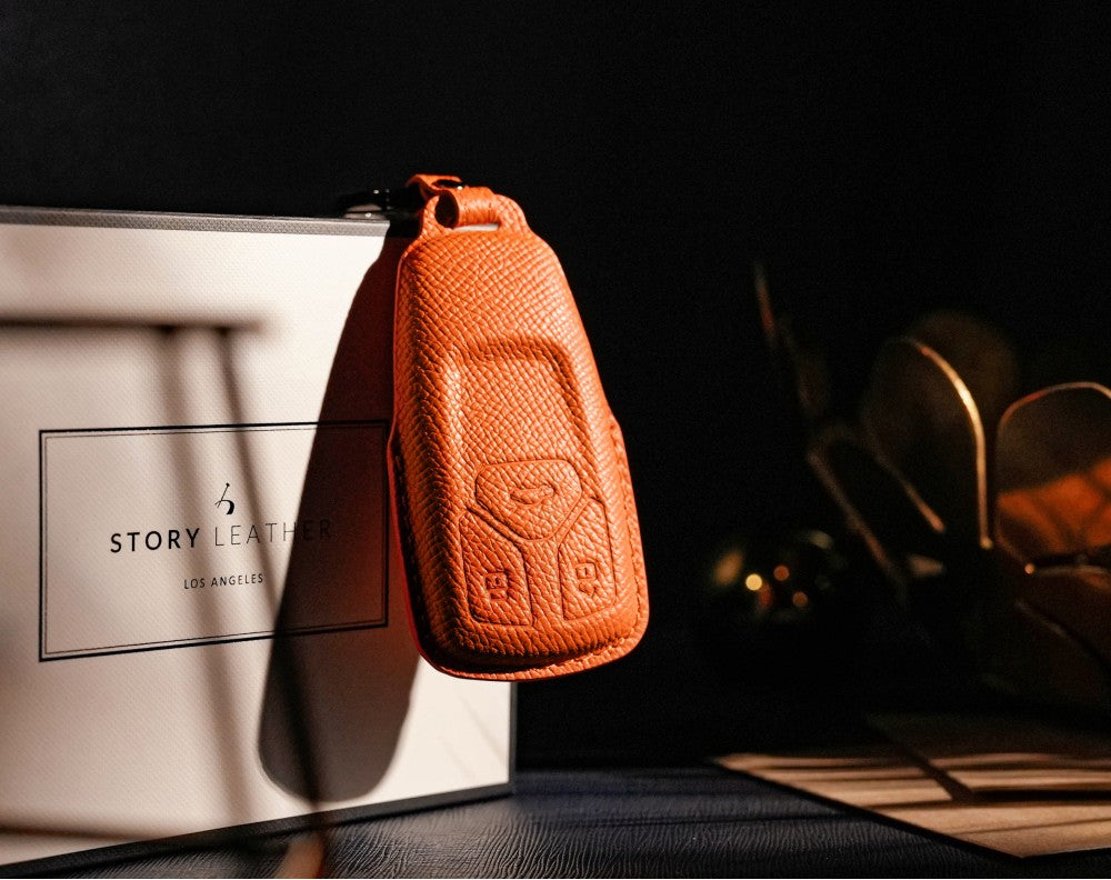 Orange Leather Key Cover for Audi Smart Key (Style T3)