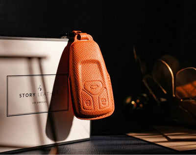 Orange Leather Key Cover for Audi Smart Key (Style T3)
