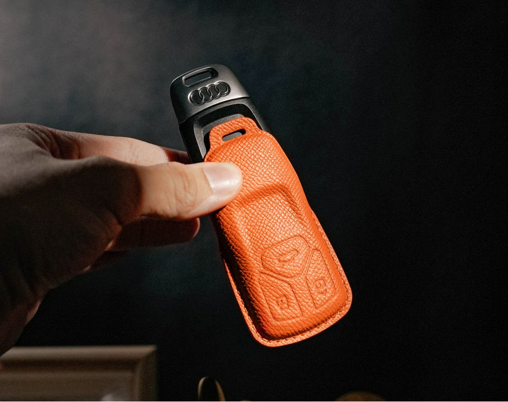 Orange Leather Key Cover for Audi Smart Key (Style T3)
