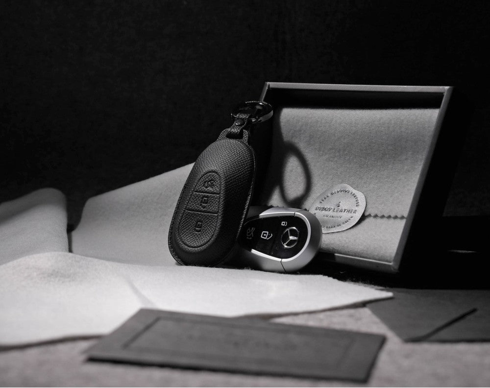 Black Leather Key Cover for Mercedes-Benz Smart Key (Style O3)