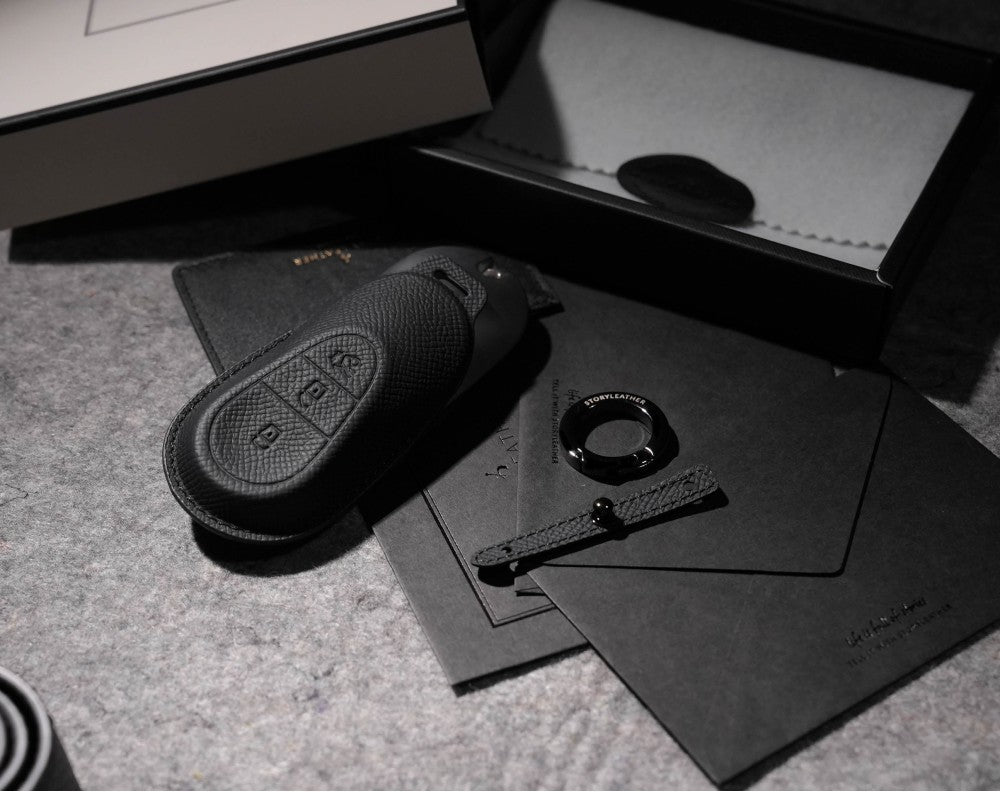 Black Leather Key Cover for Mercedes-Benz Smart Key (Style O3)