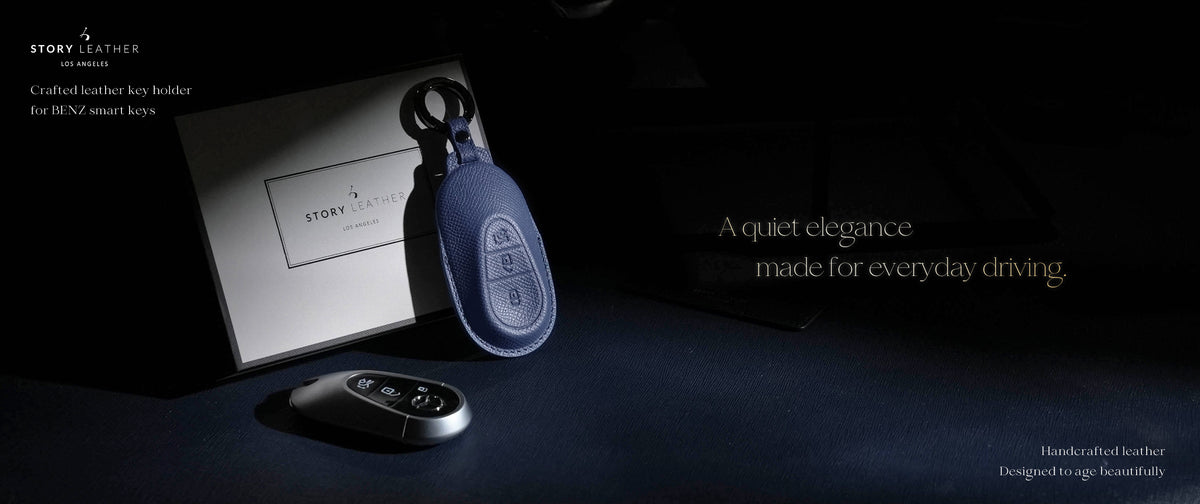 Blue Leather Key Cover for Mercedes-Benz Smart Key (Style O3)