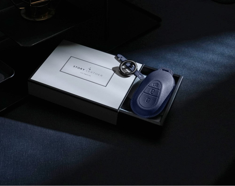 Blue Leather Key Cover for Mercedes-Benz Smart Key (Style O3)