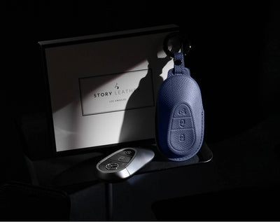 Blue Leather Key Cover for Mercedes-Benz Smart Key (Style O3)
