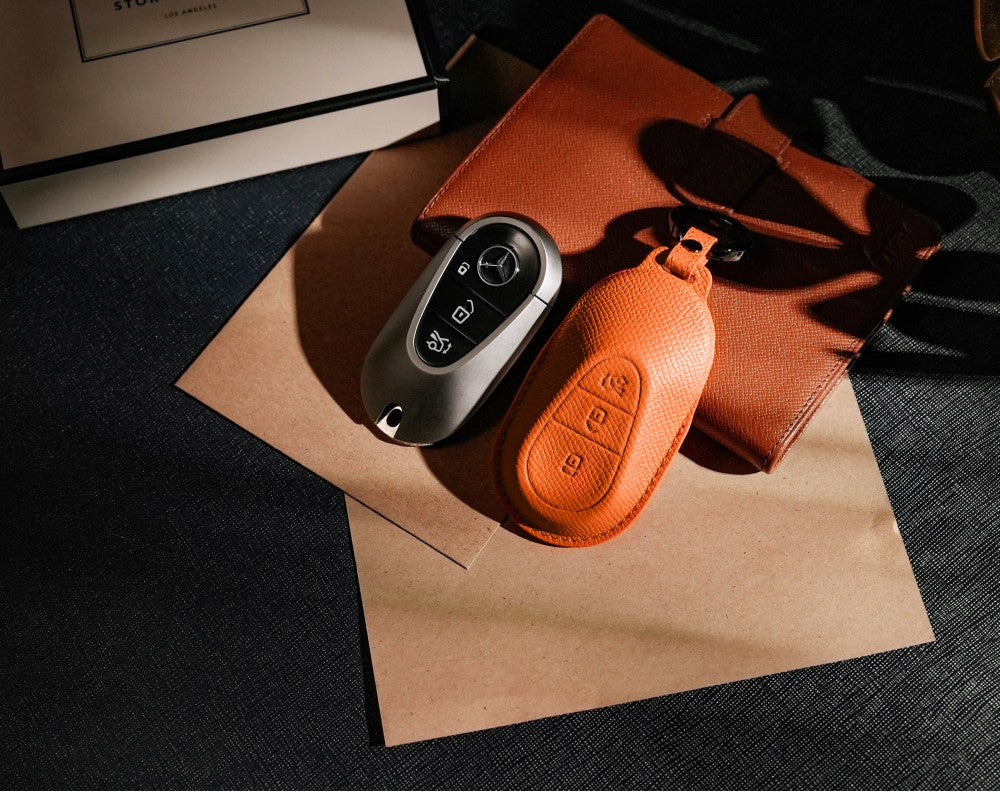 Orange Leather Key Cover for Mercedes-Benz Smart Key (Style O3)