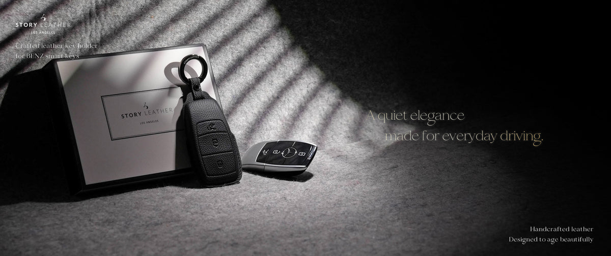 Black Leather Key Cover for Mercedes-Benz Smart Key (Style R3)