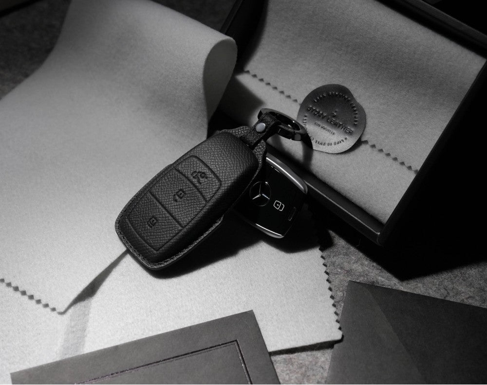 Black Leather Key Cover for Mercedes-Benz Smart Key (Style R3)