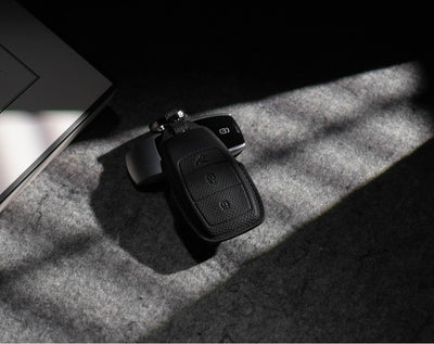 Black Leather Key Cover for Mercedes-Benz Smart Key (Style R3)